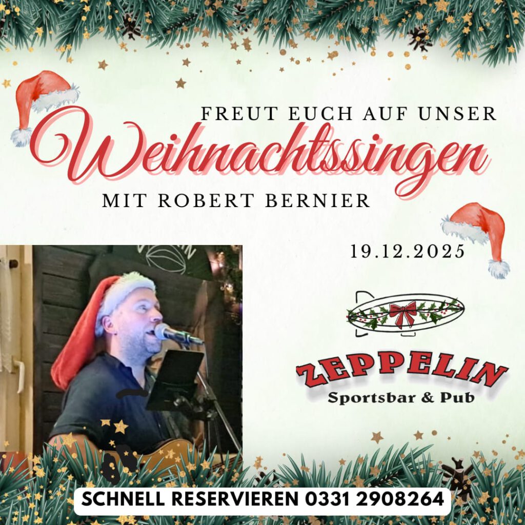 Robert Bernier mit Weihnachtsmütze beim Live-Auftritt im Zeppelin Pub_Weihnachtsingen am 19.12.2025