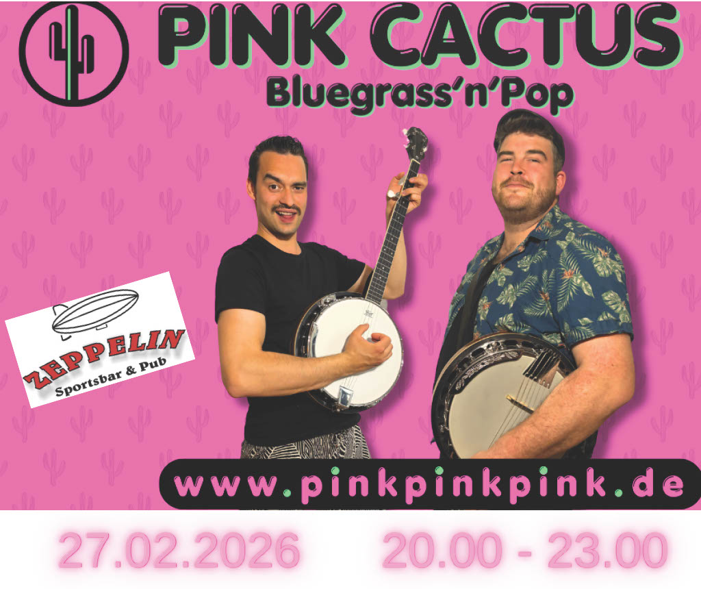 Live-Band Pink Cactus mit Banjos bei einem Konzert in der Zeppelin Sportsbar & Pub Potsdam.